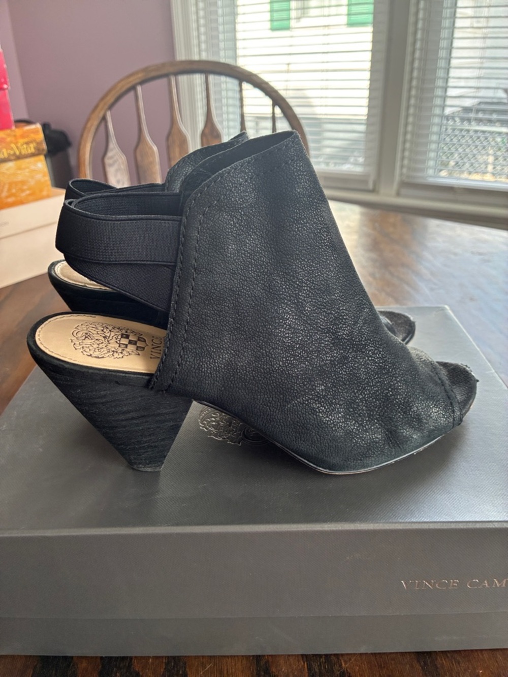 Vince Camuto Black Peep-Toe Slingback Block Heels